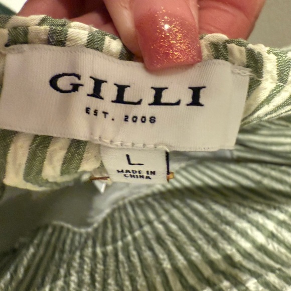 Gilli Women’s Striped Romper pistachio Green Ruffle Detail Pastel Size Large New - Picture 3 of 5
